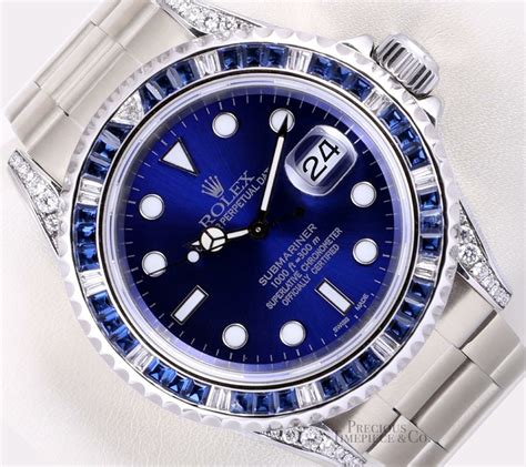 rolex submariner blue dial with diamonds|rolex submariner sapphire and diamond.